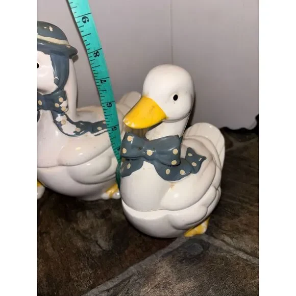 Vintage Goose Cookie jars Set 4 Blue Polka Dot Farmhouse Cottagecore - Picture 15 of 15